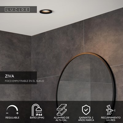 Lucide ZIVA - Foco empotrable en el suelo Baño - Ø 8,4 cm - 1xGU10 - IP44 - Negro
